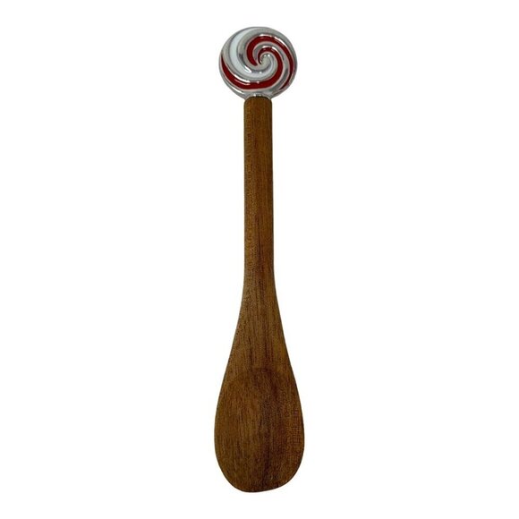 Christmas Peppermint Mini Spoons Set 4 Wooden Decor Ornament Candyland Swirl Red - Picture 4 of 6